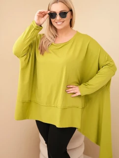 Dámska bavlnená tunika v nadmernej veľkosti s asymetrickým lemom Pistachio