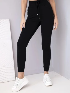 Dámske tepláky s vysokým pásom a šnúrkou na stiahnutie čierne