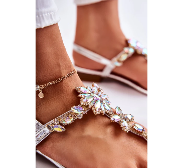 Damskie Sandały Japonki Z Cyrkoniami Srebrne Solea