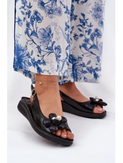 Sandały Damskie Z Ozdobnym Kwiatkiem Czarne Divonne