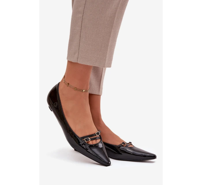 Lakované baleríny s proužky Černé Zarelia