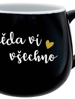 DIEŤA VIE VŠETKO - čierny keramický hrnček 300 ml