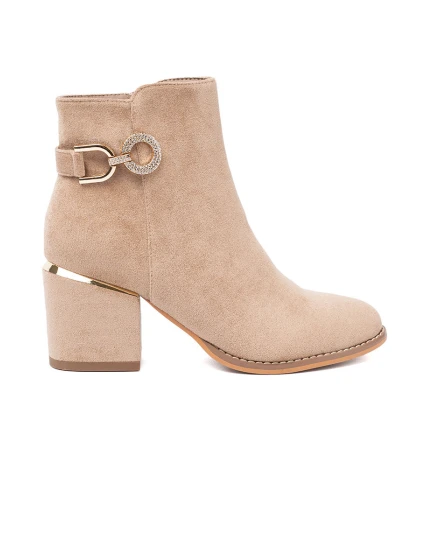 Zajímavé  kotníčkové boty hnědé dámské na širokém podpatku