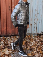 Pánska zimná bunda s kapucňou v striebornej farbe FashionStreet TX3948