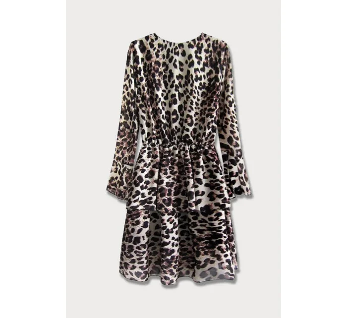 Béžové dámské šaty s přeloženým obálkovým výstřihem model 15498070 - MADE IN ITALY