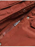 Dámska zimná bunda v tehlovej farbe s opaskom (F7039-5)