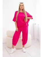 Súprava bavlnená blúzka + nohavice fuchsiová