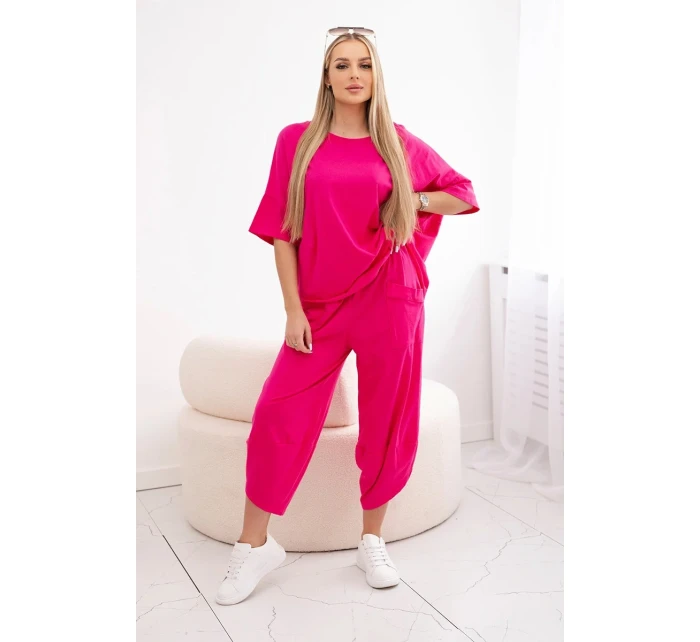 Súprava bavlnená blúzka + nohavice fuchsiová