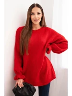 Dámsky sveter z mohéru a vlny voľného strihu červený