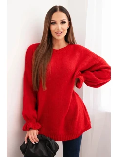 Dámsky sveter z mohéru a vlny voľného strihu červený