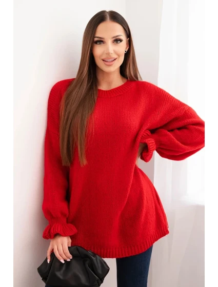 Dámsky sveter z mohéru a vlny voľného strihu červený