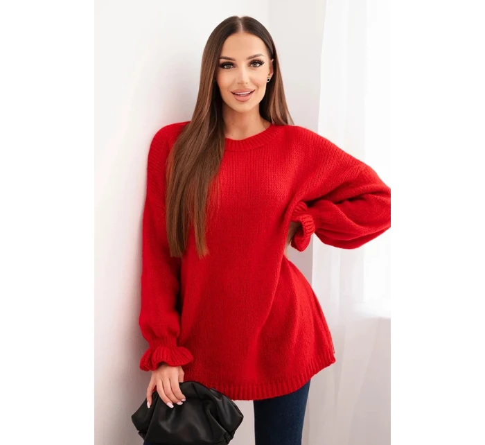Dámsky sveter z mohéru a vlny voľného strihu červený