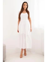 Dámske bavlnené midi šaty s krátkymi rukávmi a rozšírenou spodnou časťou biele