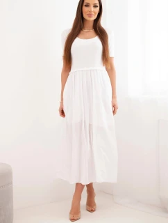 Dámske bavlnené midi šaty s krátkymi rukávmi a rozšírenou spodnou časťou biele