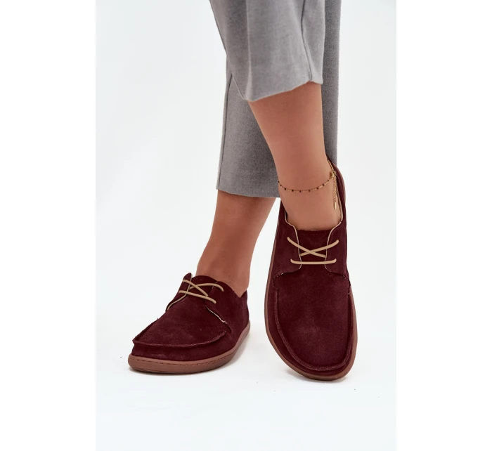 Półbuty Damskie Typu Barefoot Z Naturalnego Zamszu Zazoo 327 Bordowe