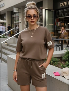 Dámsky viskózový set s motýlikom a šortkami hnedý FashionStreet AY1194