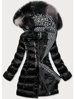 Čierna páperová dámska zimná bunda (XW822X)