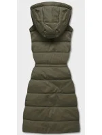 Dámska páperová vesta v army farbe s kapucňou (CAN-860)