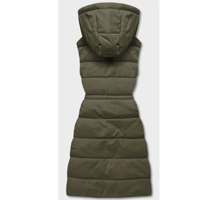 Dámska páperová vesta v army farbe s kapucňou (CAN-860)