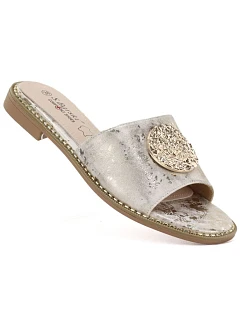 Dámske zlaté kožené žabky S.Barski KV61-6034