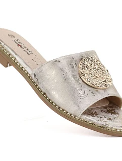 Dámske zlaté kožené žabky S.Barski KV61-6034