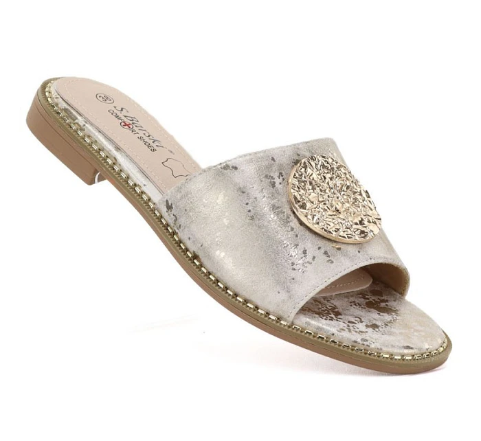 Dámske zlaté kožené žabky S.Barski KV61-6034