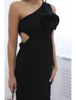 Plisované šaty s květinou černý Plisované šaty s květinou černý