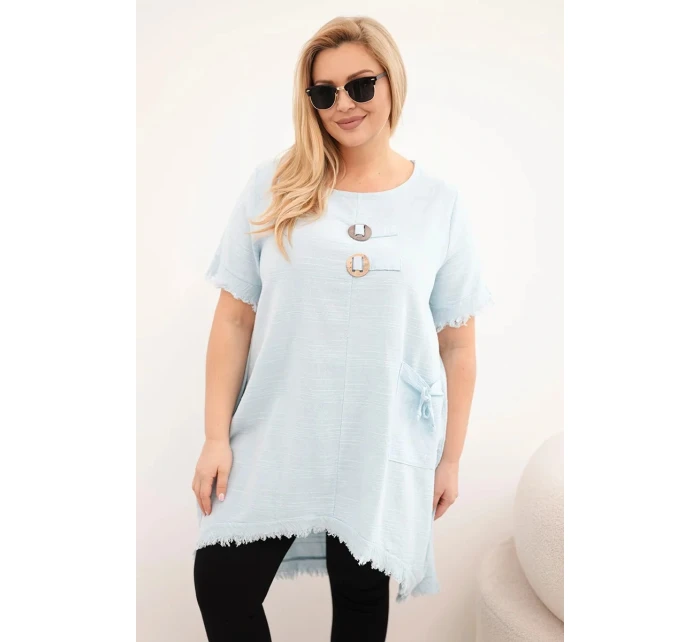 Dámské bavlněné šaty Plus Size s prodlouženým zadním dílem a kapsou modrá