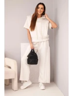 Dámská máslová souprava mikina s kapucí a volné kalhoty se šňůrkou béžový