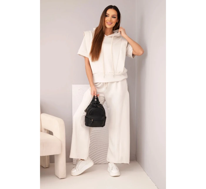 Dámská máslová souprava mikina s kapucí a volné kalhoty se šňůrkou béžový