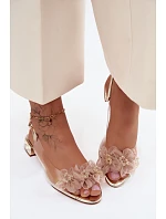 Průhledné sandály s krystaly a síťkovými květinami D&A MR61-9006 Zlaté