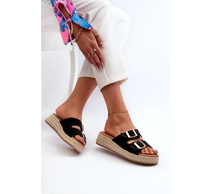 Dámske papuče s opleteným eko semišom čierne Zaloemi