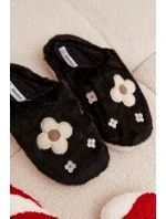 Dámske papuče s kožušinou a kvetmi - čierne Selinne Dámske papuče s kožušinou a kvetmi - čierne Selinne