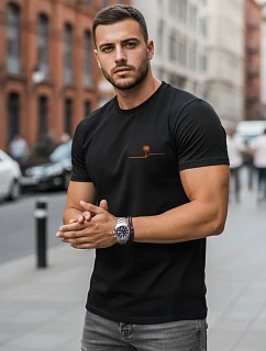Pánske bavlnené tričko s minimalistickou potlačou čierne FashionStreet NX0156R