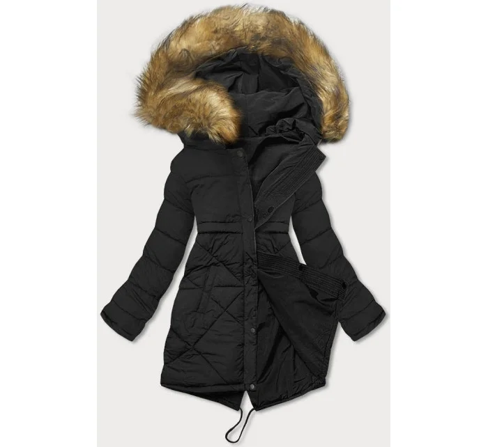 Čierna obojstranná dámska zimná bunda (m-136)