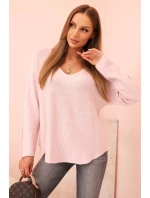 Dámsky viskózový sveter s výstrihom v tvare písmena V tmavo púdrovo ružovej farby Dámsky viskózový sveter s výstrihom v tvare písmena V tmavo púdrovo ružovej farby