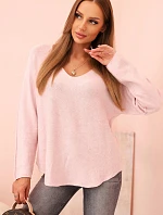 Dámsky viskózový sveter s výstrihom v tvare písmena V tmavo púdrovo ružovej farby