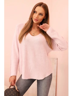 Dámsky viskózový sveter s výstrihom v tvare písmena V tmavo púdrovo ružovej farby