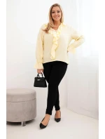 Plus veľkosť dámske viskózové blúzka s volánom a ozdobné brošne žltá