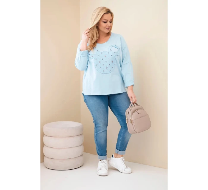Dámská bavlněná blůza Plus Size s výstřihem do V modrá