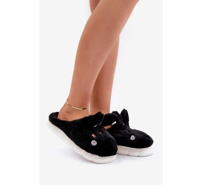 Futrzane Kapcie Z Motywem Króliczka Czarne Natasha