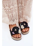 Klapki Damskie Z Kwiatami Platforma Z Plecionką Czarne Zenvanis Klapki Damskie Z Kwiatami Platforma Z Plecionką Czarne Zenvanis