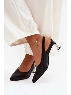 Kožené dámské sandály na podpatku model 22122620 Černé - VINCEZA