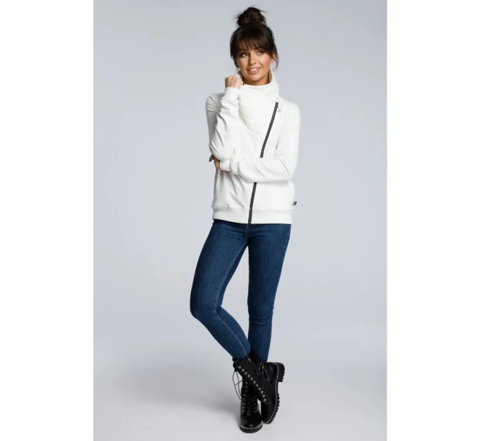 model 15097749 Mikina na zip ecru barva - BeWear