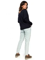 B094 Oversized top s výstrihom do V na chrbte - tmavomodrý