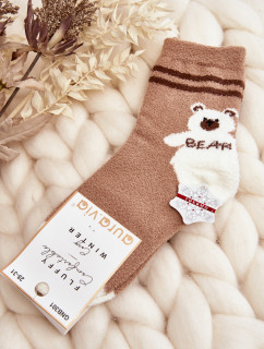 Mládežnícke teplé ponožky s medvedíkom, svetlohnedé