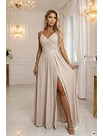 CHIARA Maxi šaty bez ramínek s obálkovým výstřihem a rozparkem na nohou  s třpytkami model 21938652 - numoco