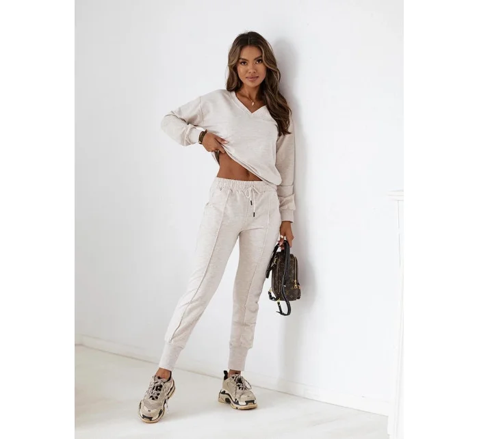 Béžová melanžová bavlnená tepláková súprava (VE59)