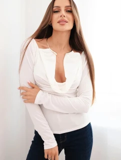 Dámská blůza s model 21731244 výstřihem a dlouhým rukávem ecru - K-Fashion