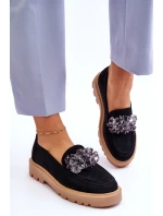 Módní semišové mokasíny s krystaly Černé model 21615397 - VINCEZA